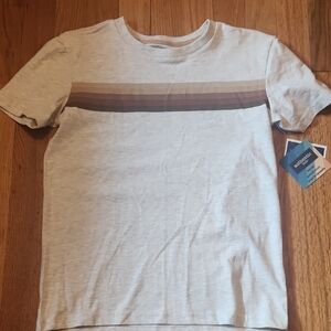 NWT Authentic Kids Oatmeal Short Sleeved T-Shirt with Striped Design Size 7